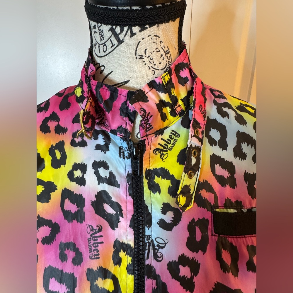 Abbey Dawn Avril Lavigne Rainbow Leopard Jacket Y2K‎ Scene Windbreaker S - Picture 5 of 17